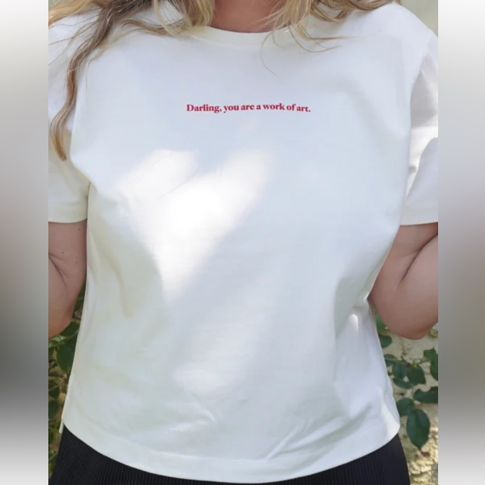 Darling White Short Sleeve Tee with Pink Script